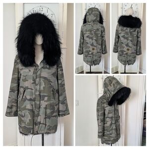 100% Real Fur Luxury Camo Parka with Oversized Hood- CC Studios